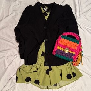 SHEIN Black and Green Polka Dot Mini Dress
